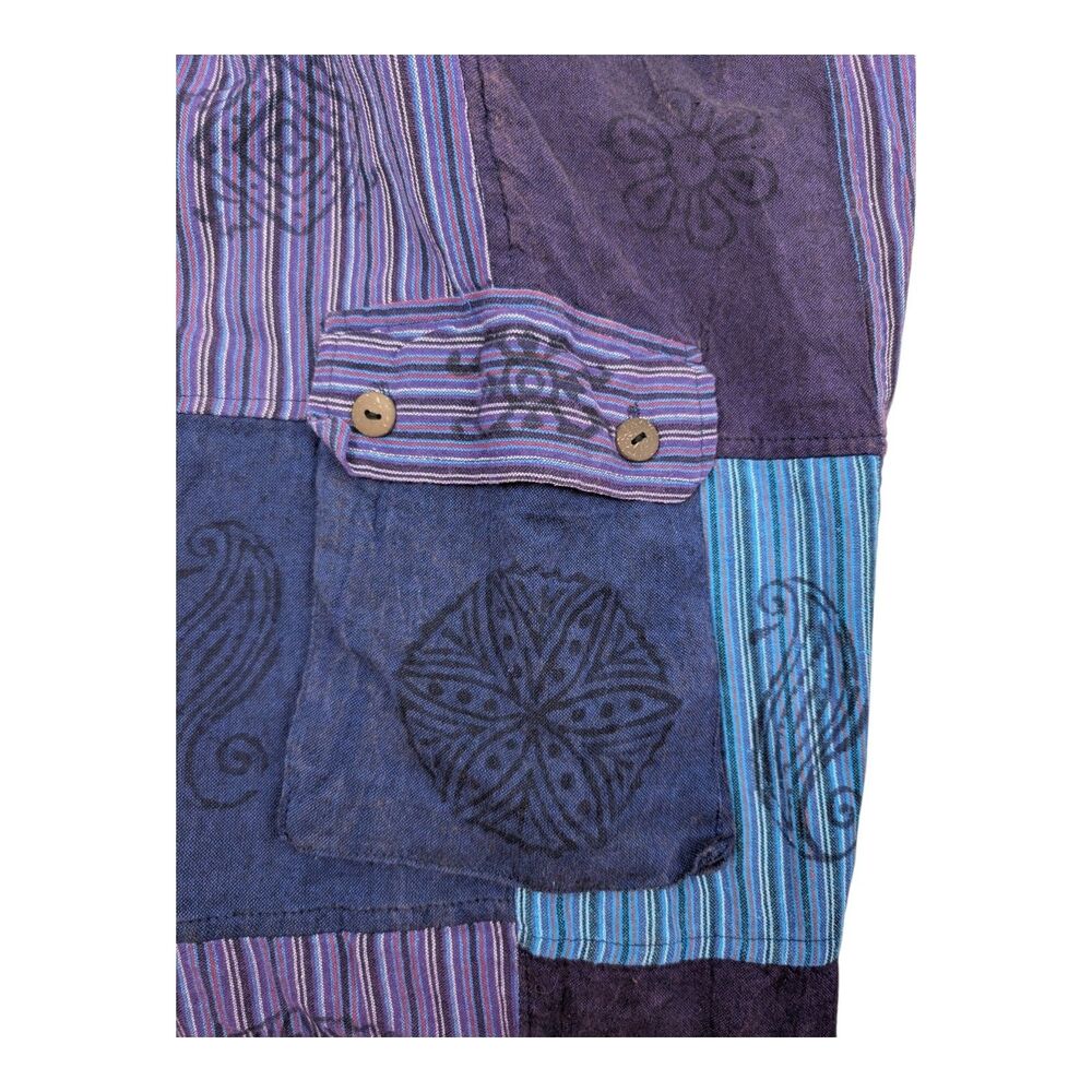 Patchwork Hippy Festival Trousers Block Printed Ethnic Boho Hippie EDM Pants L - Picture 5 of 8